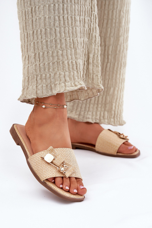 Dámské Pantofle Na Plochém Podpatku S Mašlí Béžové Sallariela 40