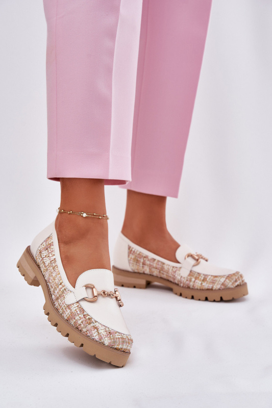 Dámské Kožené Mokasíny Se Zlatým Detailem Světle Béžové Laura Messi 2938 38