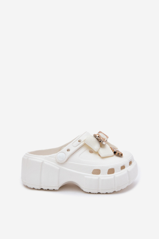 Dětské Dívčí Pantofle Z Pěny S Mašlí A Ozdobami Bílé Selvana 26/27