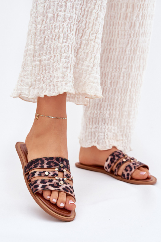 Ploché Dámské Pantofle Se Zlatým Detalem Leopard Noroti 41