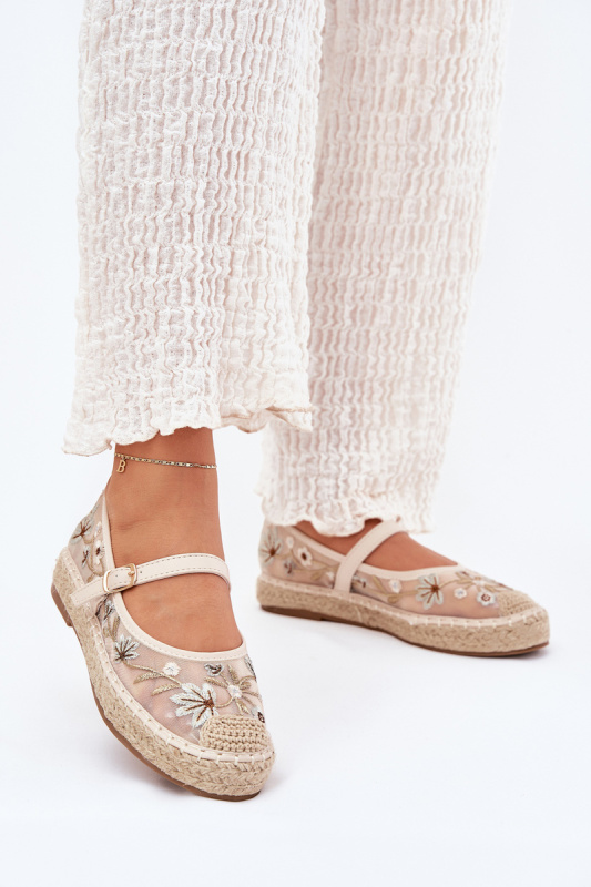 Síťové espadrilky s vyšíváním na platformě béžové Laxisa 36