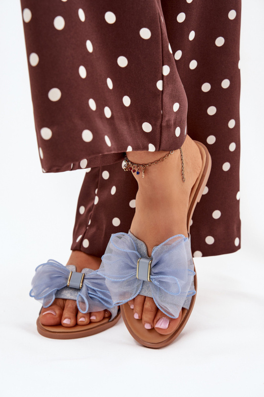 Dámské Pantofle Na Plochém Podpatku S Tylovou Mašlí Džínové Tanira 36