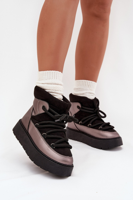 Nízké dámské sněhule s hřejivým kožíškem a silným šněrováním černé Xarina 37