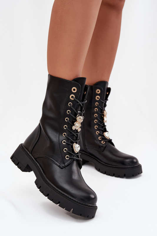 Dámské Botky Worker S Připínkami Zateplené Černé Lomina 36