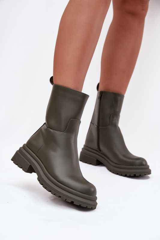 Dámské kotníkové boty na platformě a plochém podpatku Zelené Levira 36