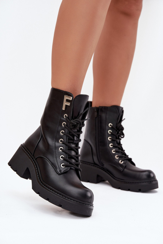 Dámské workery kotníkové boty na klínku zateplené s písmenem F černé Lurina 39