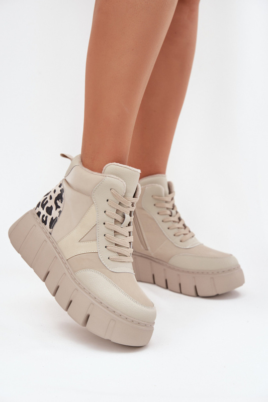 Kožené dámské kotníčkové boty na platformě vyhřívané Vinceza 66838 béžové 38