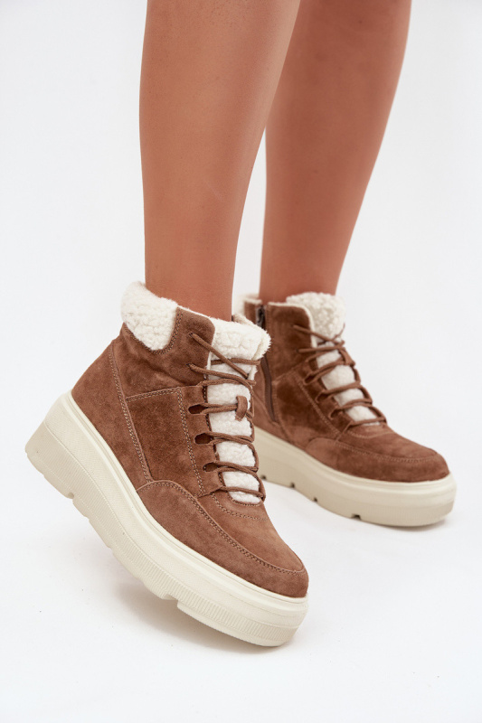 Semišové dámské sněhule s kožíškem na platformě Vinceza 95354 Camel 36