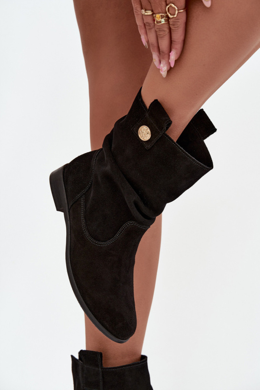 Kožené semišové dámské boty s žebrováním zateplené Zazoo 4210 Černé 39