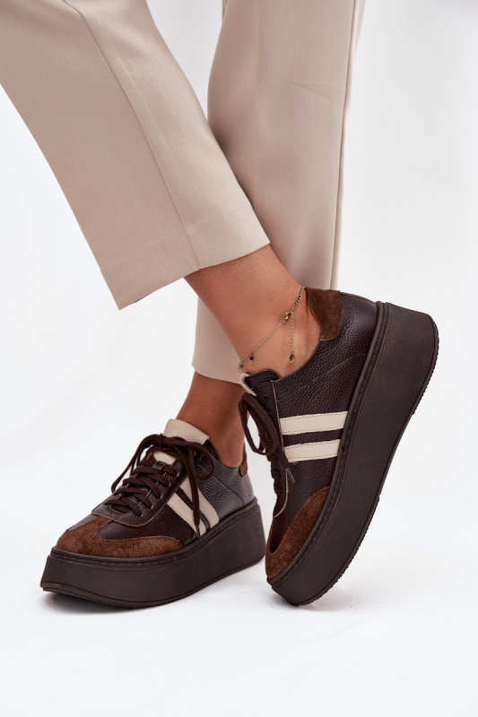 Kožené dámské tenisky na platformě Zazoo 3775 čokoládové 37