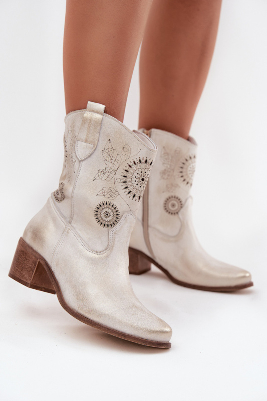 semišové kožené dámské boty s otvory na podpatku Zazoo 3844 zlaté včerněné 36