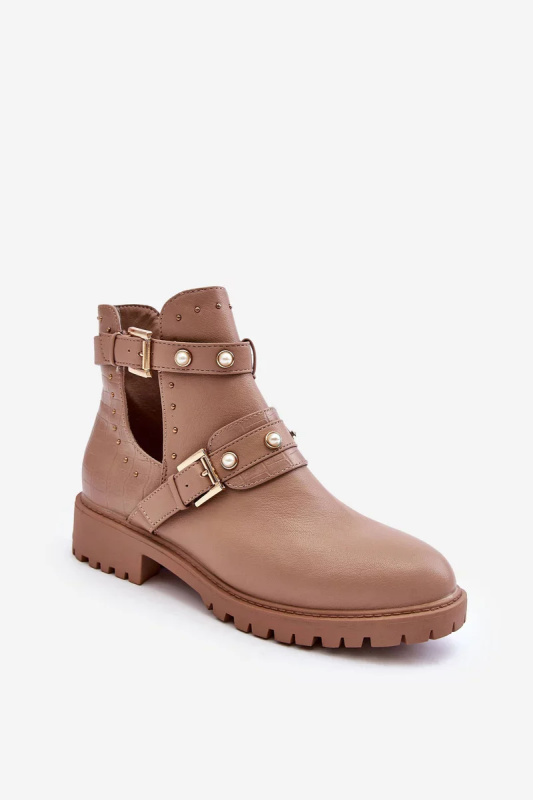 Dámské Trapery Botky s Perlami Bežová Klarisa 37