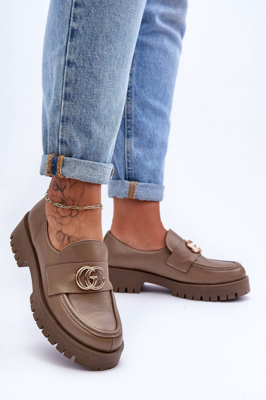 Dámské kožené polobotky s ozdobou tmavě béžové Rosefalls 36