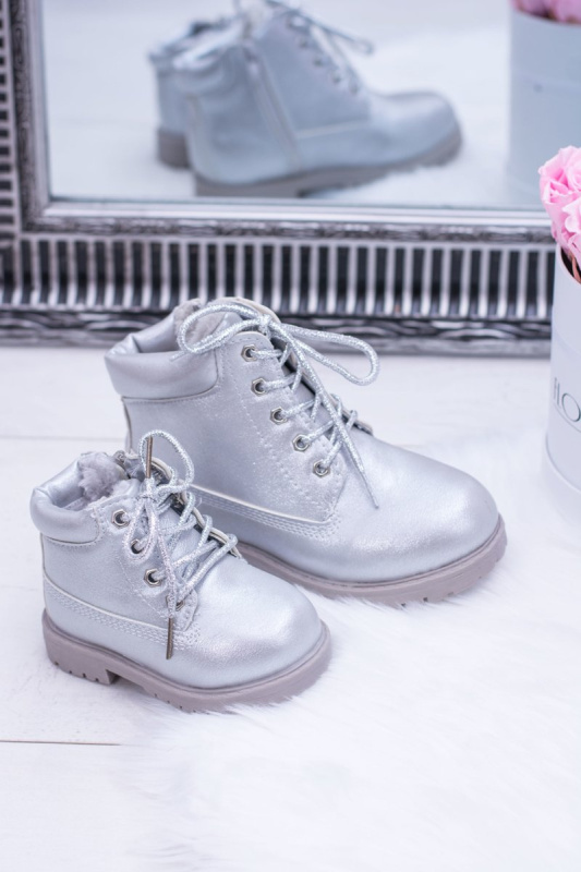 práškové stříbrné teplé Dětské boty traper Dexter 23