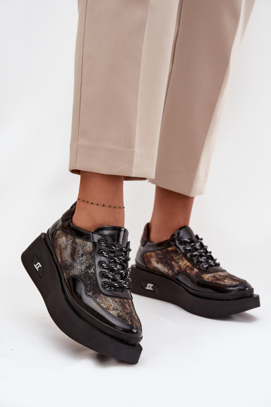 Kožené šněrovací dámské polobotky na platformě Artiker 57C2042 Černo-zlaté 41