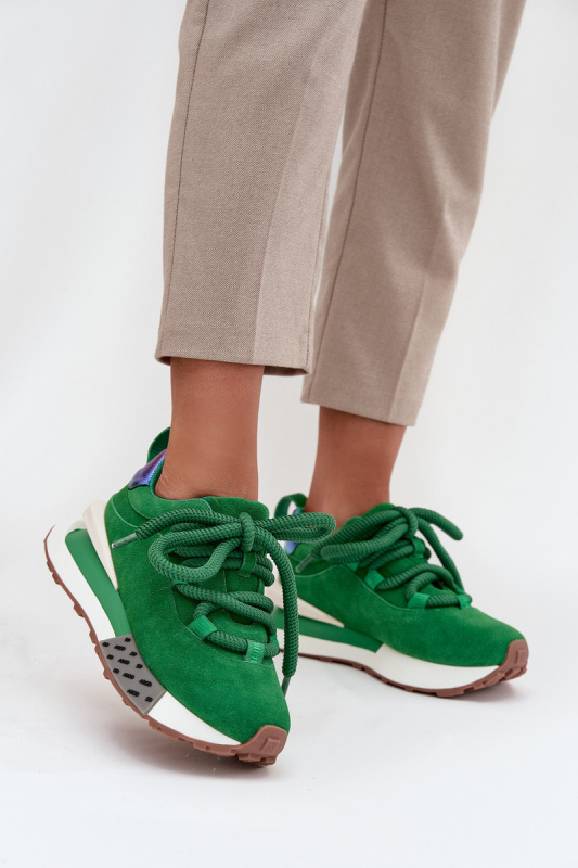 Semišové dámské tenisky na platformě s hrubým šněrováním Artiker 55C0136 zelené 38