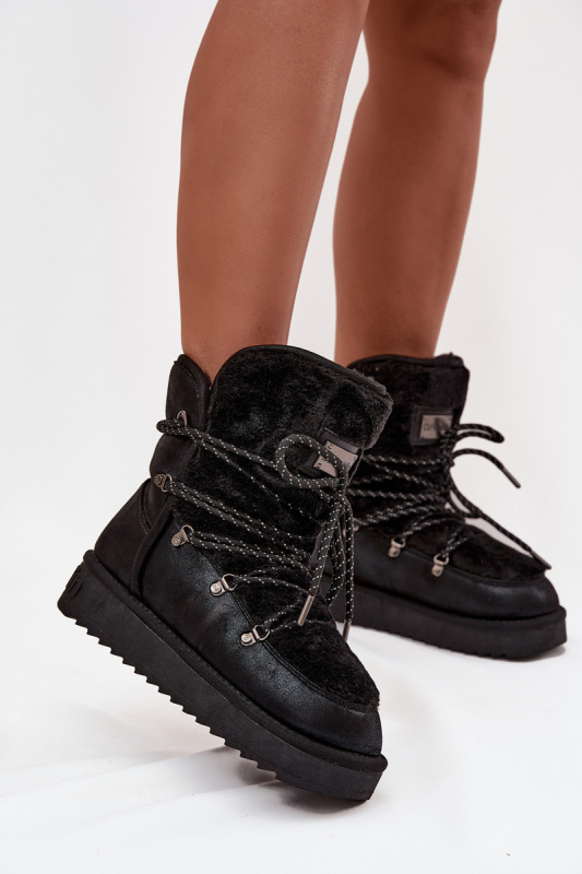 Dámské sněhule na platformě s kožešinou D.Franklin DFSH37005 Černé 42