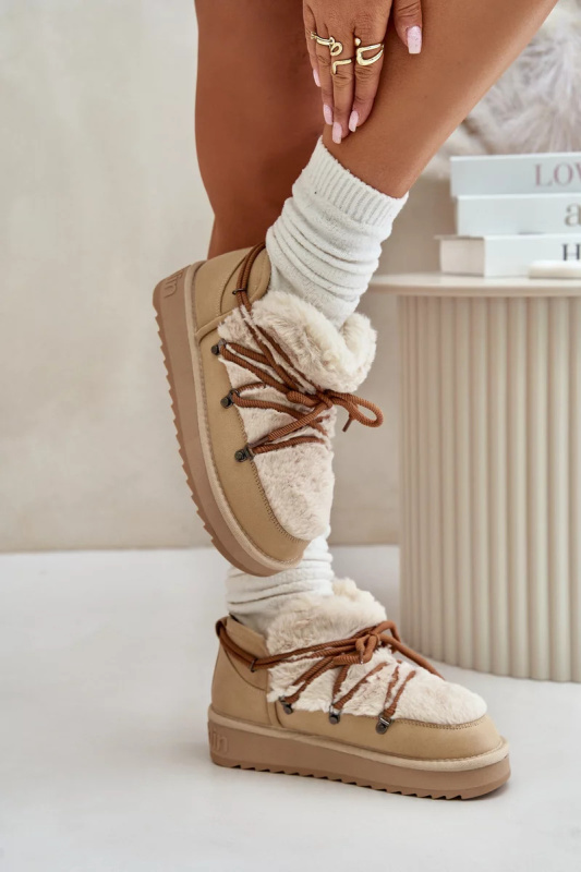 Nízké Sněhule Na Platformě S Kožešinou D.Franklin Béžové 42