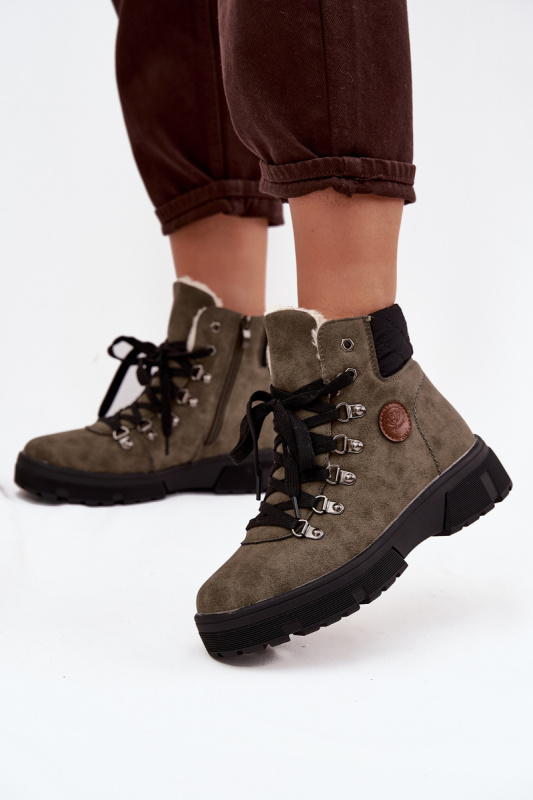 Zateplené dámské trapery na platformě tmavě zelené Zaraine 40