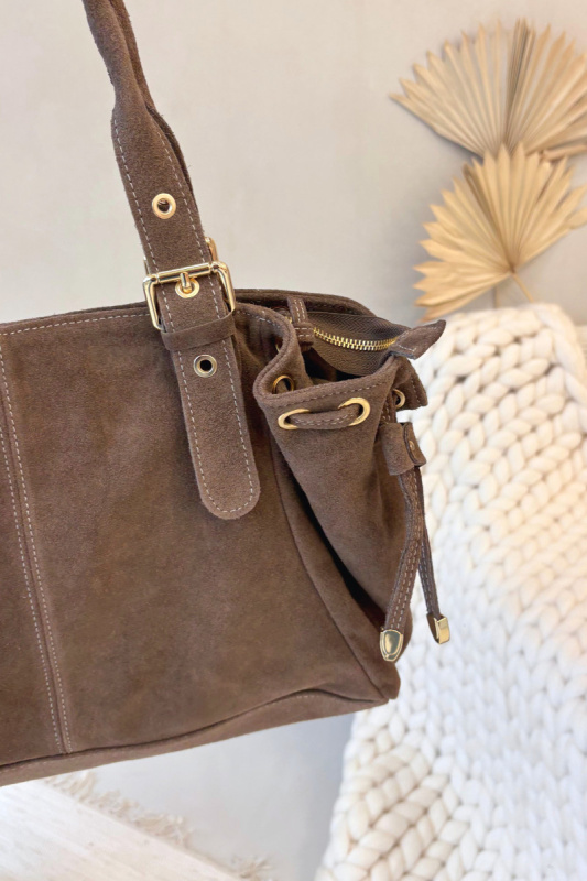 Kožená semišová kabelka tmavě béžová Ovelia univerzální