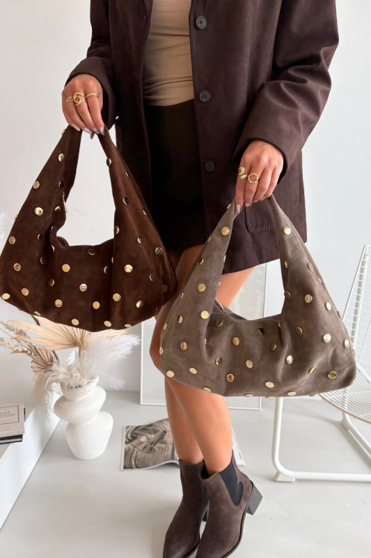 Kožená semišová kabelka s zdobením tmavě béžová Narisse univerzální