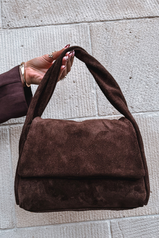 Kožená semišová kabelka čokoládová Monelle univerzální