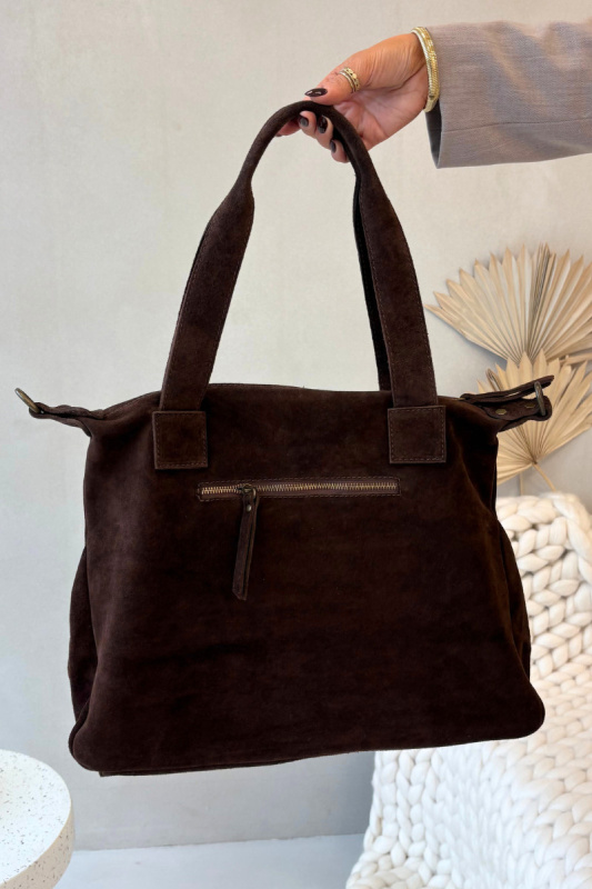 Kožená semišová kabelka s kapsami čokoládová Zephina univerzální