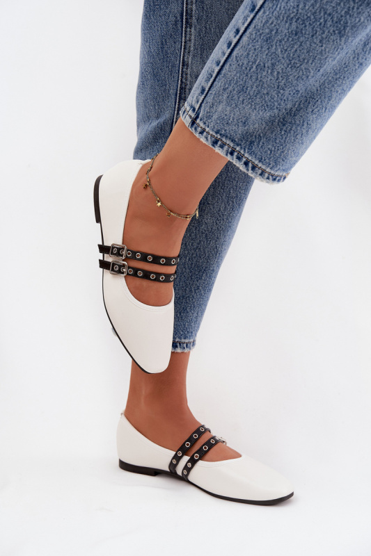 Dámské Baleríny S Paskami Bílé Deliora 40