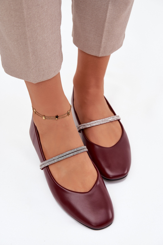Dámské baleríny s lesklými pásky Bordó Ilirene 39