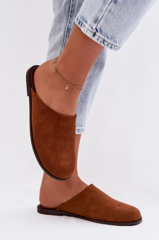 Dámské pantofle z eko semiše v odstínu Camel