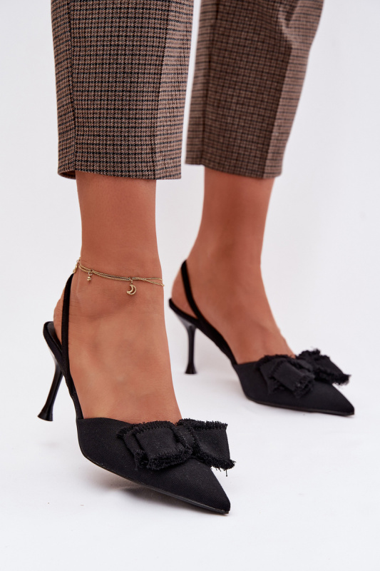 Boto Dámské sandály na podpatku s mašlí Černé Hestia