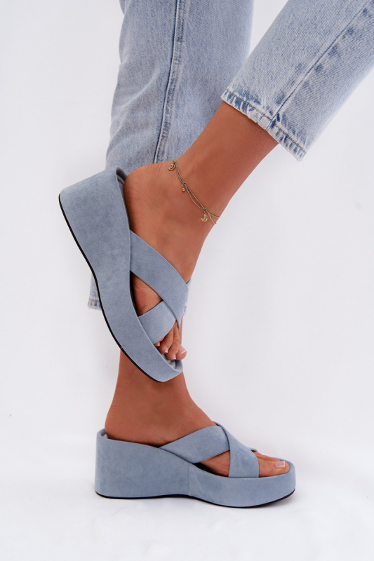 Dámské platformové pantofle z eko semiše modré