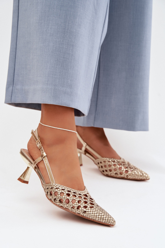 Dámské zlaté sandály na podpatku Selinae