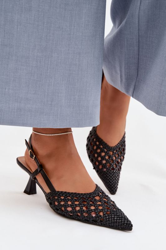 Boto dámské pletené sandály na podpatku černé Selinae