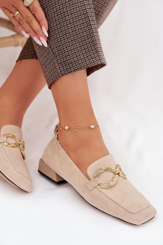 Dámské mokasíny z pravé semiše s ozdobou