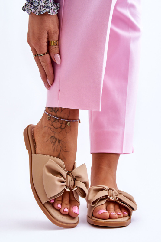 PE1 Dámské kožené pantofle s mašlí Béžové Becky