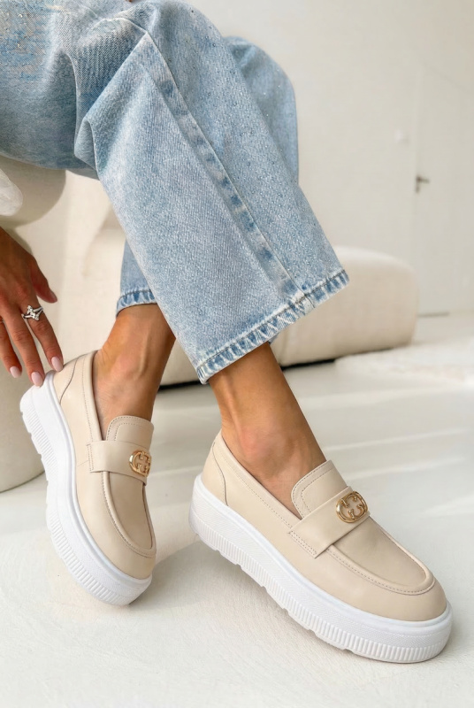 Kožené mokasíny s platformou Vinceza béžové