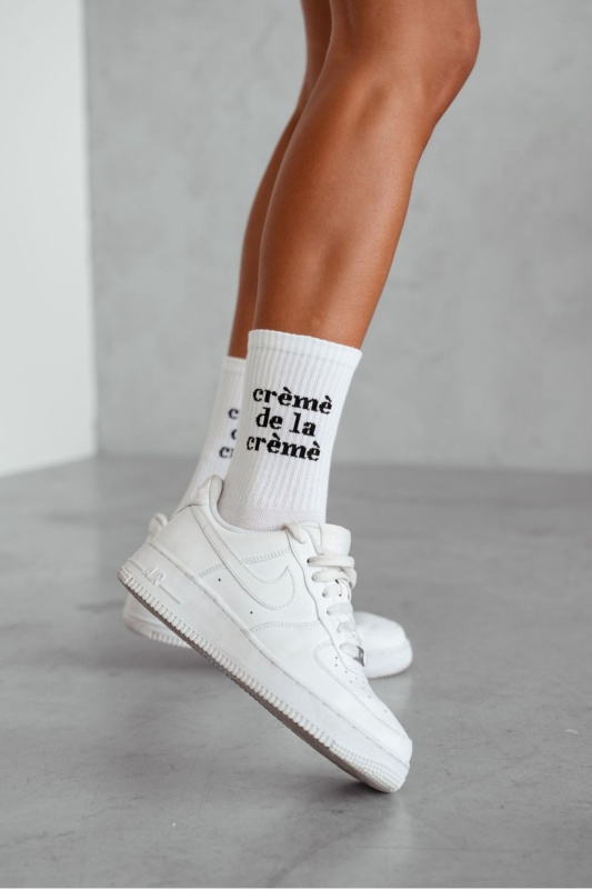 Ženské bílé ponožky s textem Crèmè De La Crèmè
