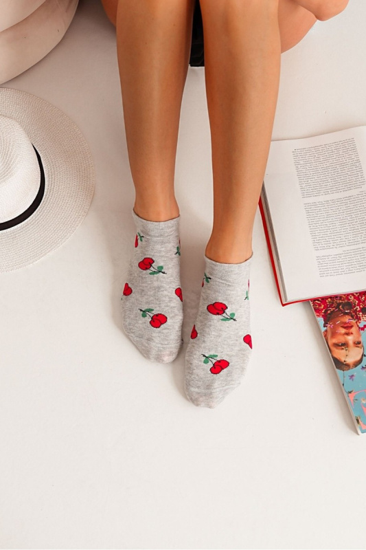 Dámské kotníkové ponožky Milena s třešňovým vzorem