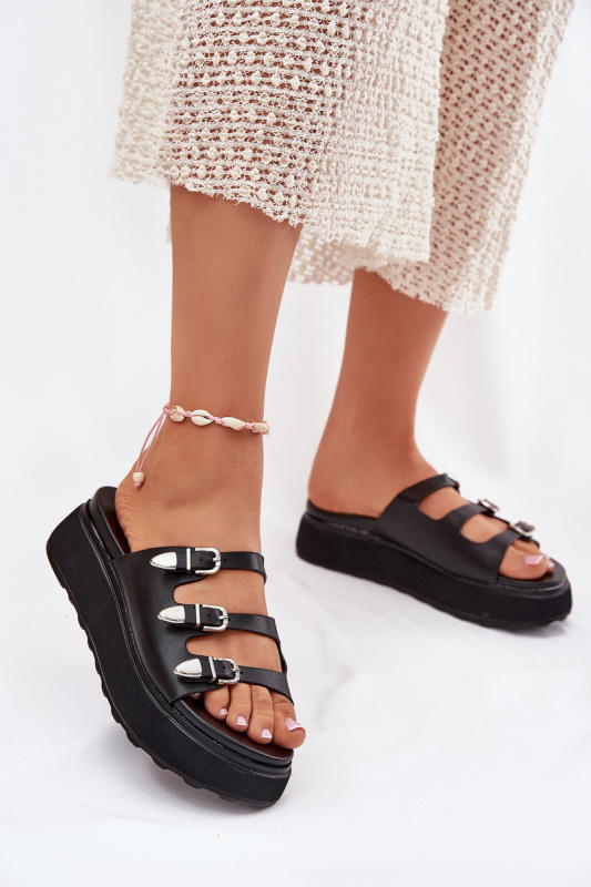 Dámské Klapky Na Platformě S Pásky Černé Nimiotte 40