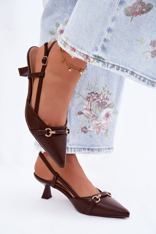 Boto dámské sandály s podpatkem a špičatou špičkou hnědé