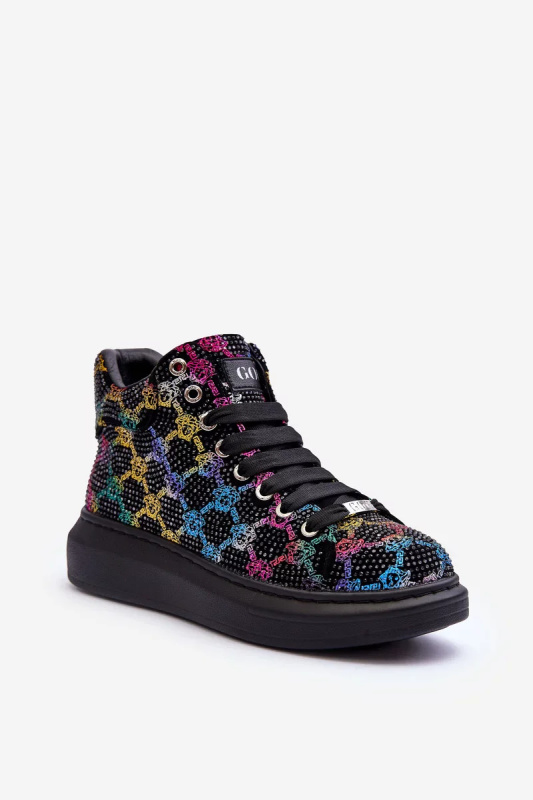Sportovní boty na platformě Rhinestones GOE Black Velikost: 37