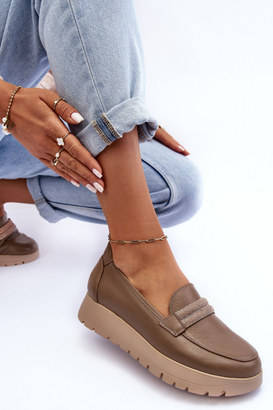 Kožené polobotky na platformě s ozdobou beže Lehira 36