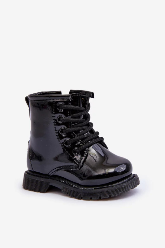 Dětské lakované kotníkové boty na zip, Black Tibbie Velikost: 25