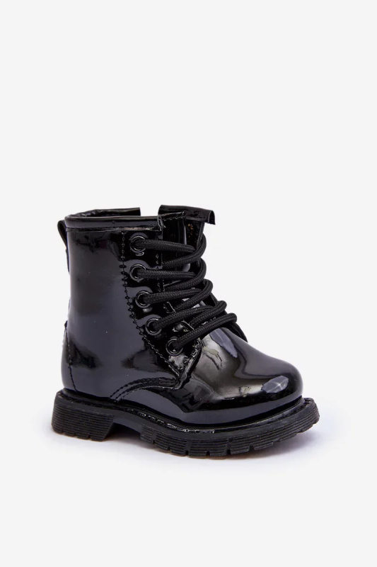 Dětské lakované kotníkové boty na zip, Black Tibbie Velikost: 33