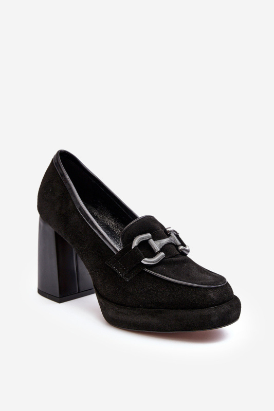 Kožené lodičky na masivním sloupku Laura Messi 2706 černé 37