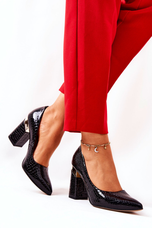 Kožené lodičky Lewski Hadí 3117 Černé 36