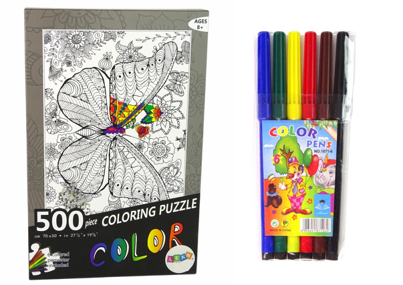 Puzzle k vybarvování 500 dílků – motýl s květinami