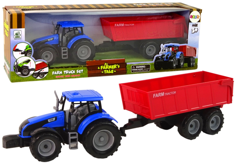 LEANToys Traktor s přívěsem modro-červený