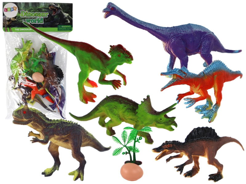 LEAN Toys Sada 6 figurek dinosaurů a doplňků